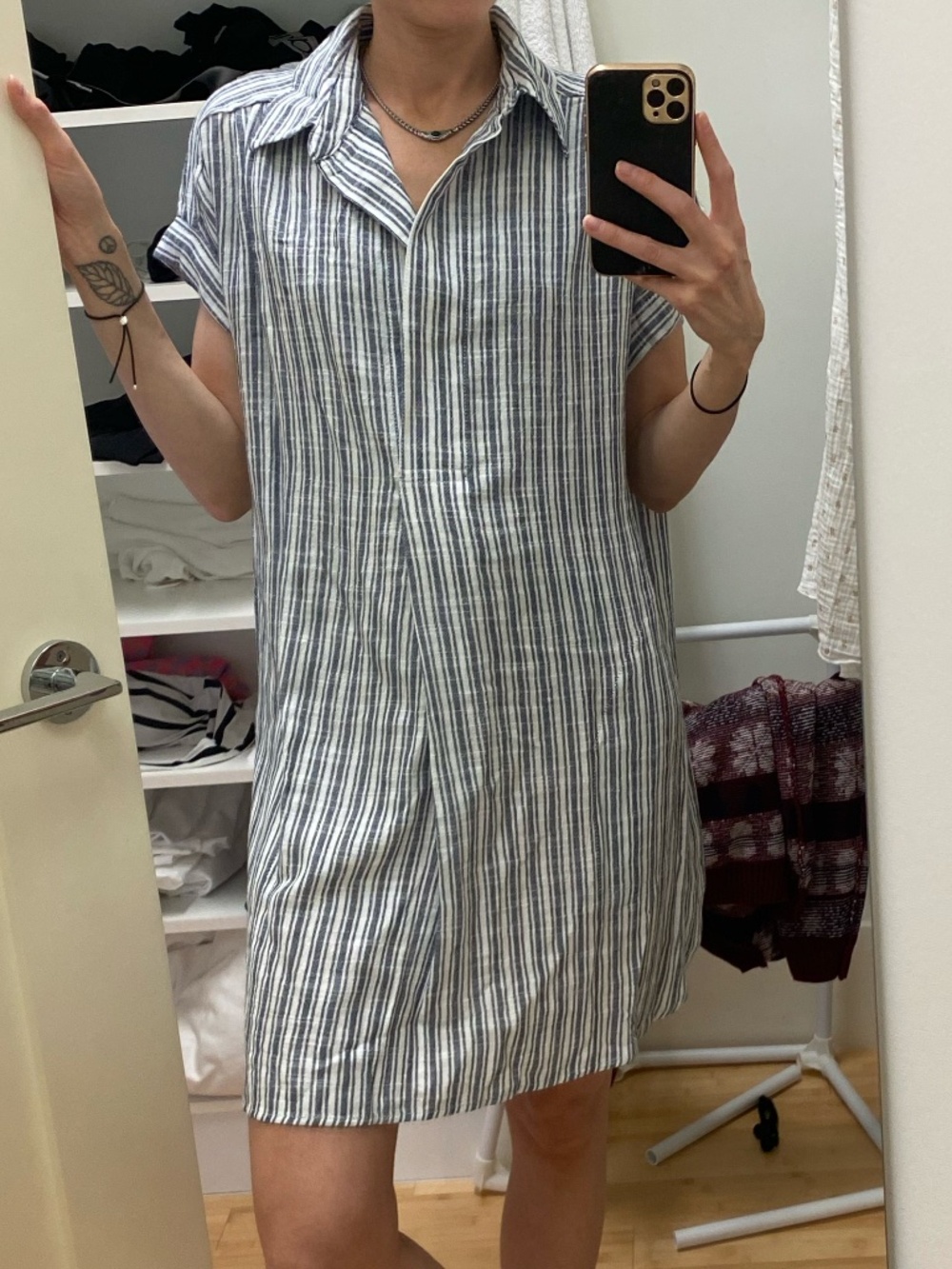 Max Studio London Blue White Stripe Linen Blend Shirtdress Small